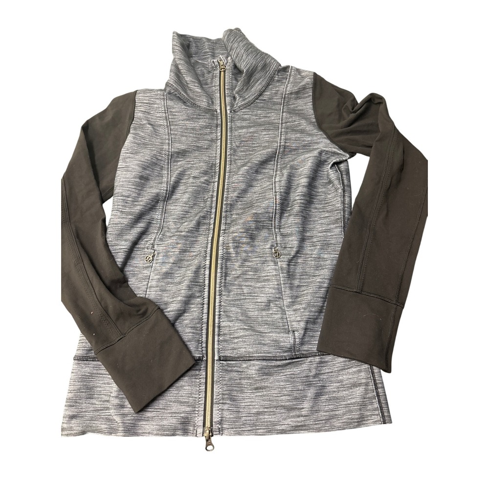 Lululemon Space Dye Grey Full Zip Jacket Funnel Neck Thumbholes Size 8